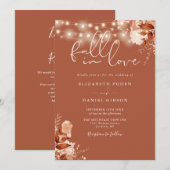 Rustic Floral String Lights QRコード 秋の結婚式 招待状 (正面/裏面)