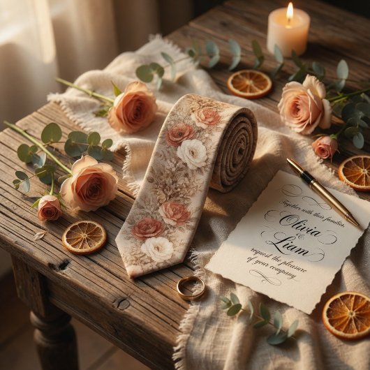 Rustic Floral Terracotta Wild Rose Wedding ネクタイ