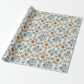 Rustic Floral Tile Wrapping Paper, Orange & Teal  ラッピングペーパー (アンロールド)