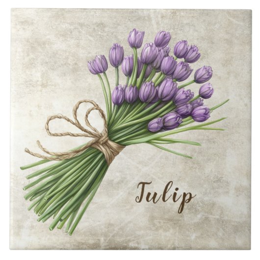 Rustic Floral Tulip Faux Ceramic Tile タイル (正面)