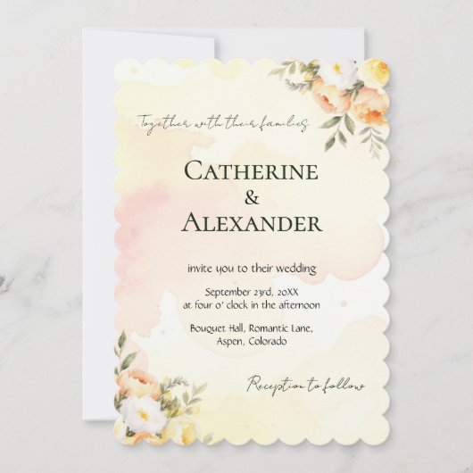 Rustic Floral Watercolor Roses Wedding Invitation 招待状 (正面)