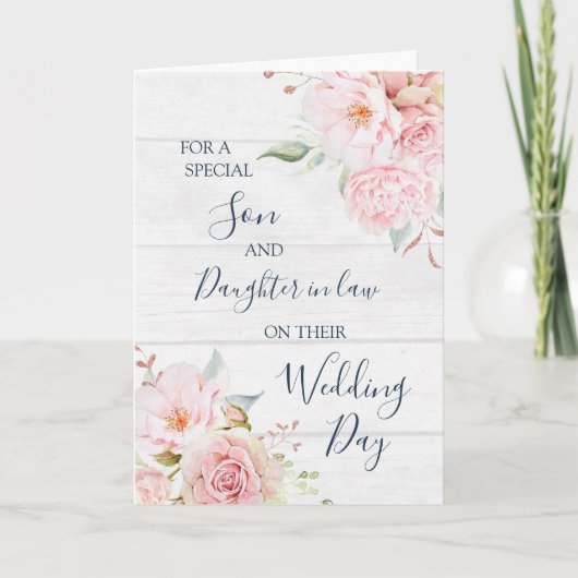 Rustic Floral Wedding Day Son Daughter in Law サンキューカード (正面)