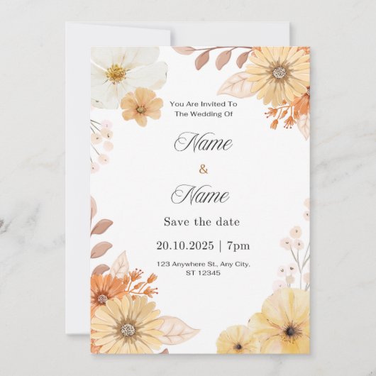 Rustic floral wedding invitation  招待状 (正面)