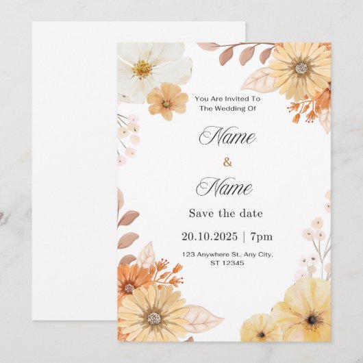 Rustic floral wedding invitation  招待状 (正面/裏面)