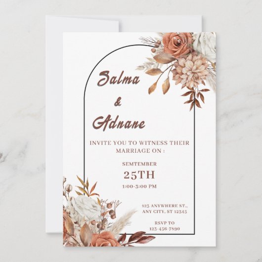 Rustic Floral Wedding Invitation – Earthy Elegance 招待状 (正面)