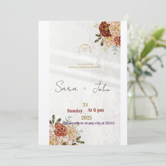 Rustic Floral Wedding Invitation | Elegant Boho St 招待状 (スタンド正面)