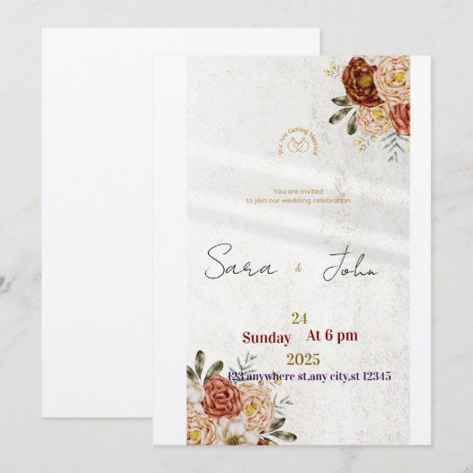 Rustic Floral Wedding Invitation | Elegant Boho St 招待状 (正面/裏面)