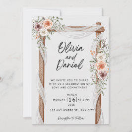 Rustic Floral Wedding Invitation, Elegant Boho Wed 招待状