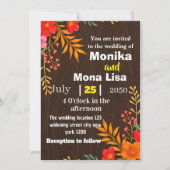 Rustic Floral Wedding Invitation with Wooden 招待状 (正面)