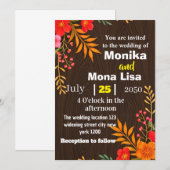 Rustic Floral Wedding Invitation with Wooden  招待状 (正面/裏面)