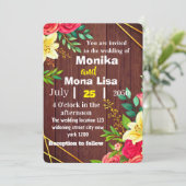 Rustic Floral Wedding Invitation with Wooden  招待状 (スタンド正面)
