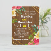 Rustic Floral Wedding Invitation with Wooden  招待状 (スタンド正面)