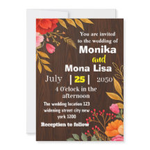 Rustic Floral Wedding Invitation with Wooden 