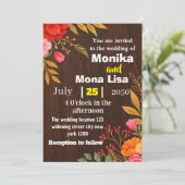 Rustic Floral Wedding Invitation with Wooden  招待状 (スタンド正面)
