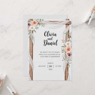 Rustic Floral Wedding Invitation with Wooden Arch 招待状