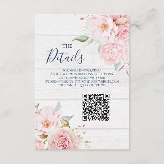 Rustic Floral Wedding QR code Details Insert エンクロージャーカード (正面)