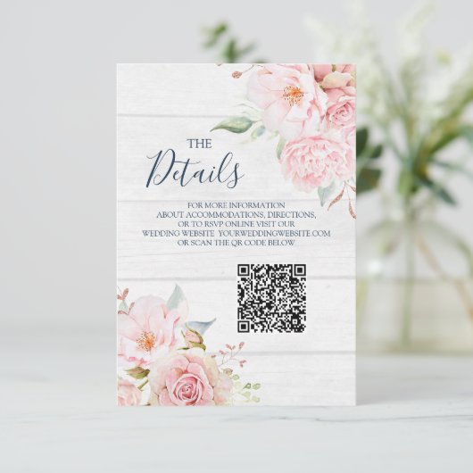 Rustic Floral Wedding QR code Details Insert エンクロージャーカード (スタンド正面)