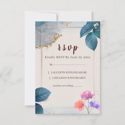 Rustic Floral Wedding RSVP Card (正面)