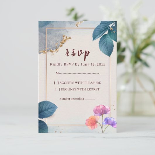 Rustic Floral Wedding RSVP Card (スタンド正面)