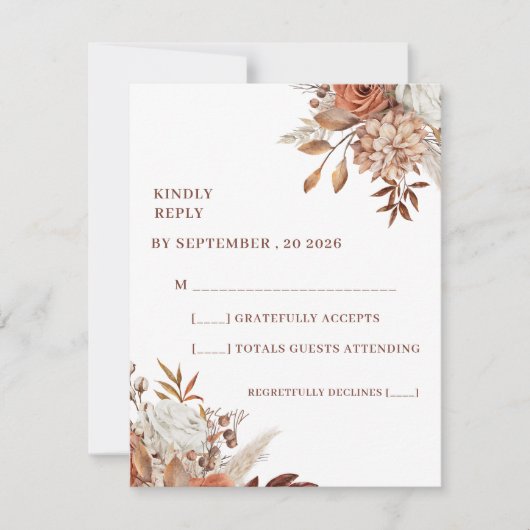 Rustic Floral Wedding RSVP Card – Earthy Elegance (正面)