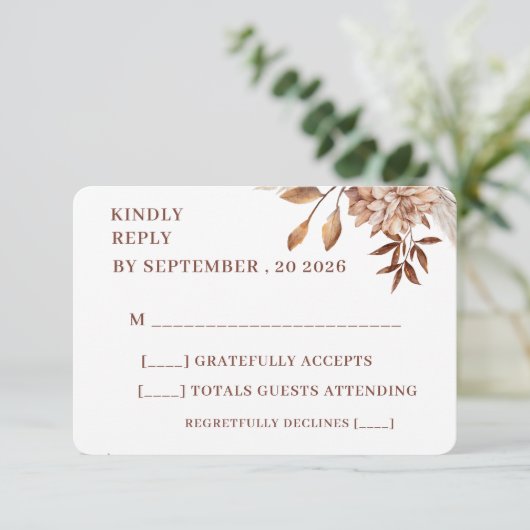 Rustic Floral Wedding RSVP Card – Earthy Elegance (スタンド正面)