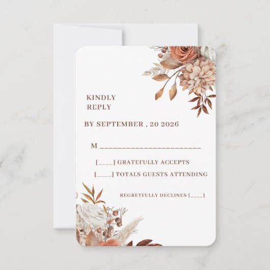 Rustic Floral Wedding RSVP Card – Earthy Elegance (正面)