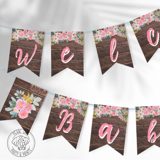Rustic Floral Welcome Baby Bunting Banner バンティングフラッグ