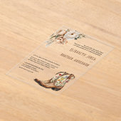 Rustic Floral Western Cowboy Boots Wedding アクリル招待状 (レイダウン)