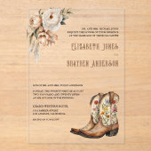 Rustic Floral Western Cowboy Boots Wedding アクリル招待状 (正面)