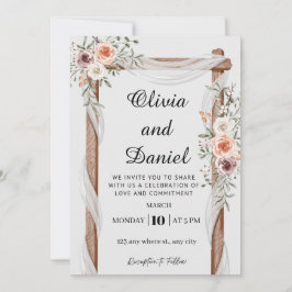 Rustic Floral Wood Arch Wedding Invitation 招待状