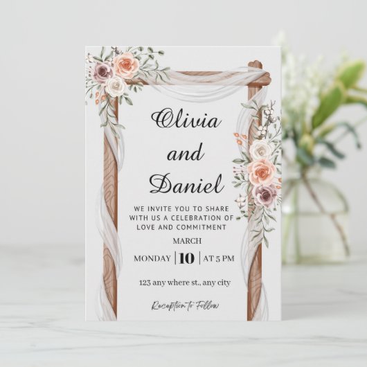 Rustic Floral Wood Arch Wedding Invitation 招待状 (スタンド正面)