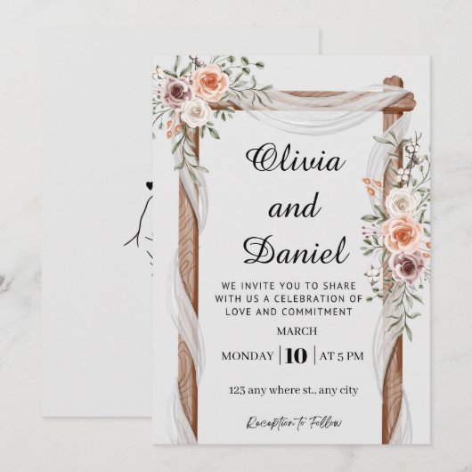 Rustic Floral Wood Arch Wedding Invitation 招待状 (正面/裏面)