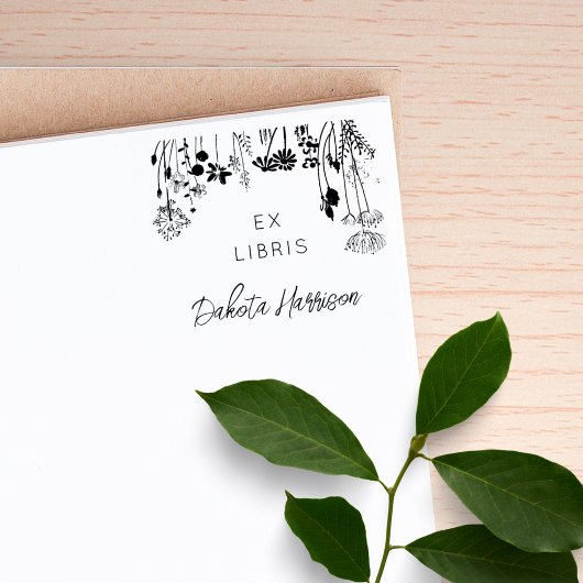 Rustic Florals Modern Script Custom Library Book ラバースタンプ