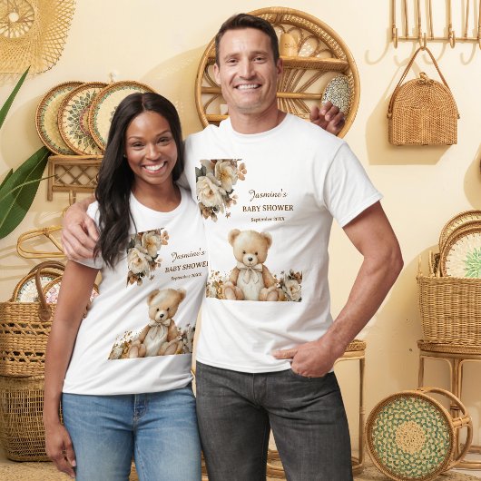 Rustic Florals Teddy Bear Baby Shower Tシャツ