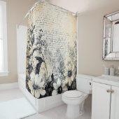 Rustic Flower and Calligraphy - Aged Brown Paper 1 シャワーカーテン (インサイチュ)