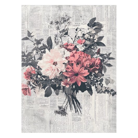 Rustic Flower and Calligraphy - Aged Brown Paper 5 テーブルクロス (正面)