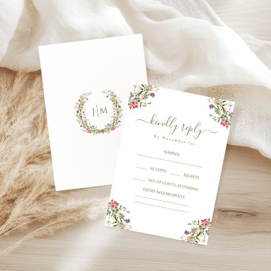 Rustic Flower Bloom Bohemian Wedding RSVP Cards エンクロージャーカード