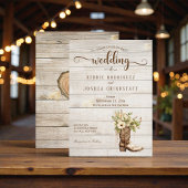 Rustic Flower Boot on Wood Wedding Invitation 招待状
