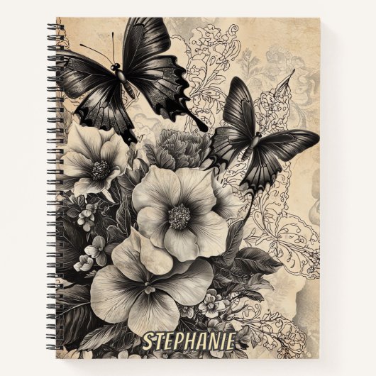 Rustic Flowers and Butterfly - Aged Paper (10) ノートブック (正面)