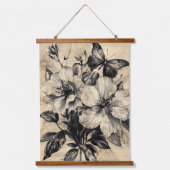 Rustic Flowers and Butterfly - Aged Paper (4) 吊り下げ型タペストリー (正面)