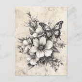 Rustic Flowers and Butterfly - Aged Paper (5) ポストカード (正面)