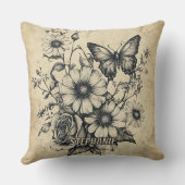 Rustic Flowers and Butterfly - Aged Paper (6) クッション (裏面)