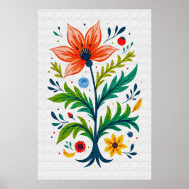 Rustic Folk Art Floral Tree Canvas Print Style ポスター