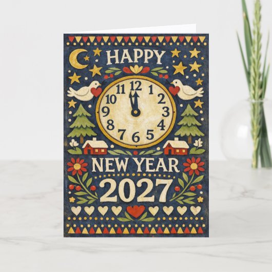 Rustic Folk Art Happy New Year 2027 シーズンカード (正面)