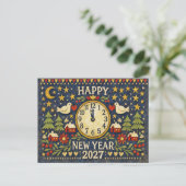 Rustic Folk Art Happy New Year 2027 シーズンポストカード (スタンド正面)