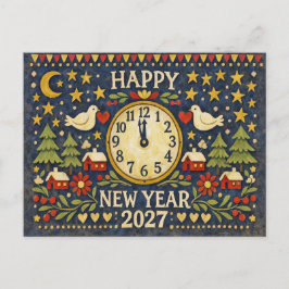 Rustic Folk Art Happy New Year 2027 シーズンポストカード