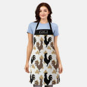 Rustic Folk Art Rooster Pattern, Farmhouse Kitchen エプロン (着用した状態)