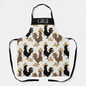 Rustic Folk Art Rooster Pattern, Farmhouse Kitchen エプロン (正面)