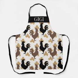 Rustic Folk Art Rooster Pattern, Farmhouse Kitchen エプロン