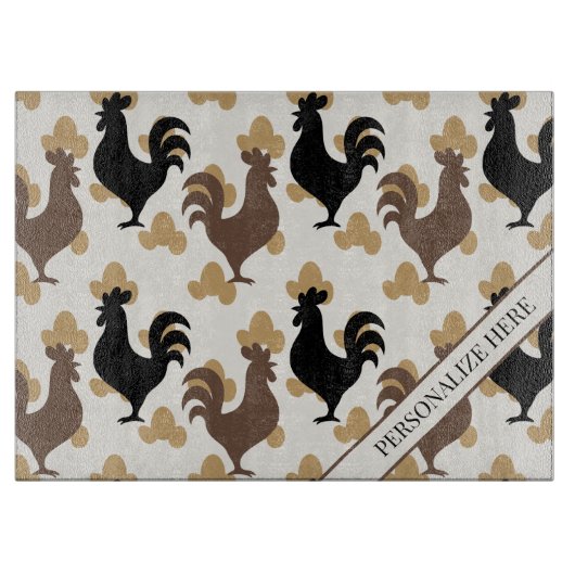 Rustic Folk Art Rooster Pattern, Farmhouse Kitchen カッティングボード (正面)